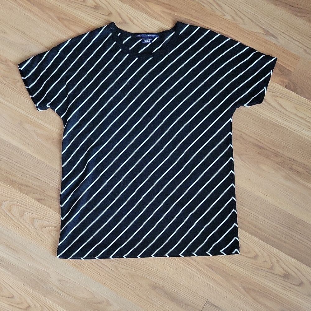 Ralph Lauren Sport Black Tee w/ White Diagonal Stripes and Navy Label Preppy  L
